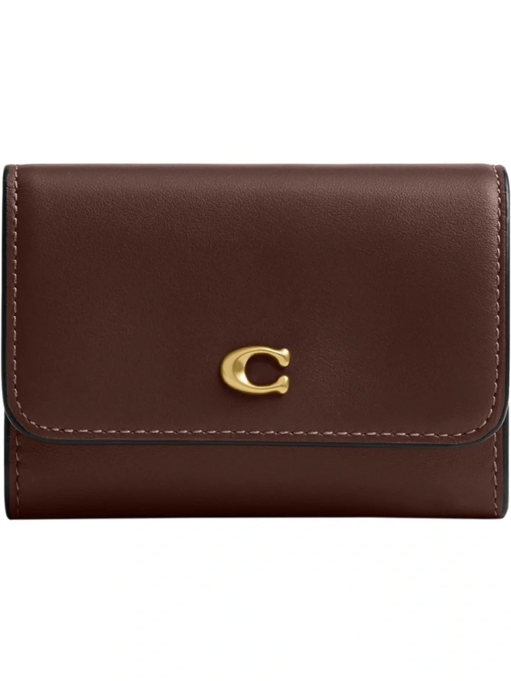 Coach Maple Leather Essential Flap Compact Wallet with Gold - New